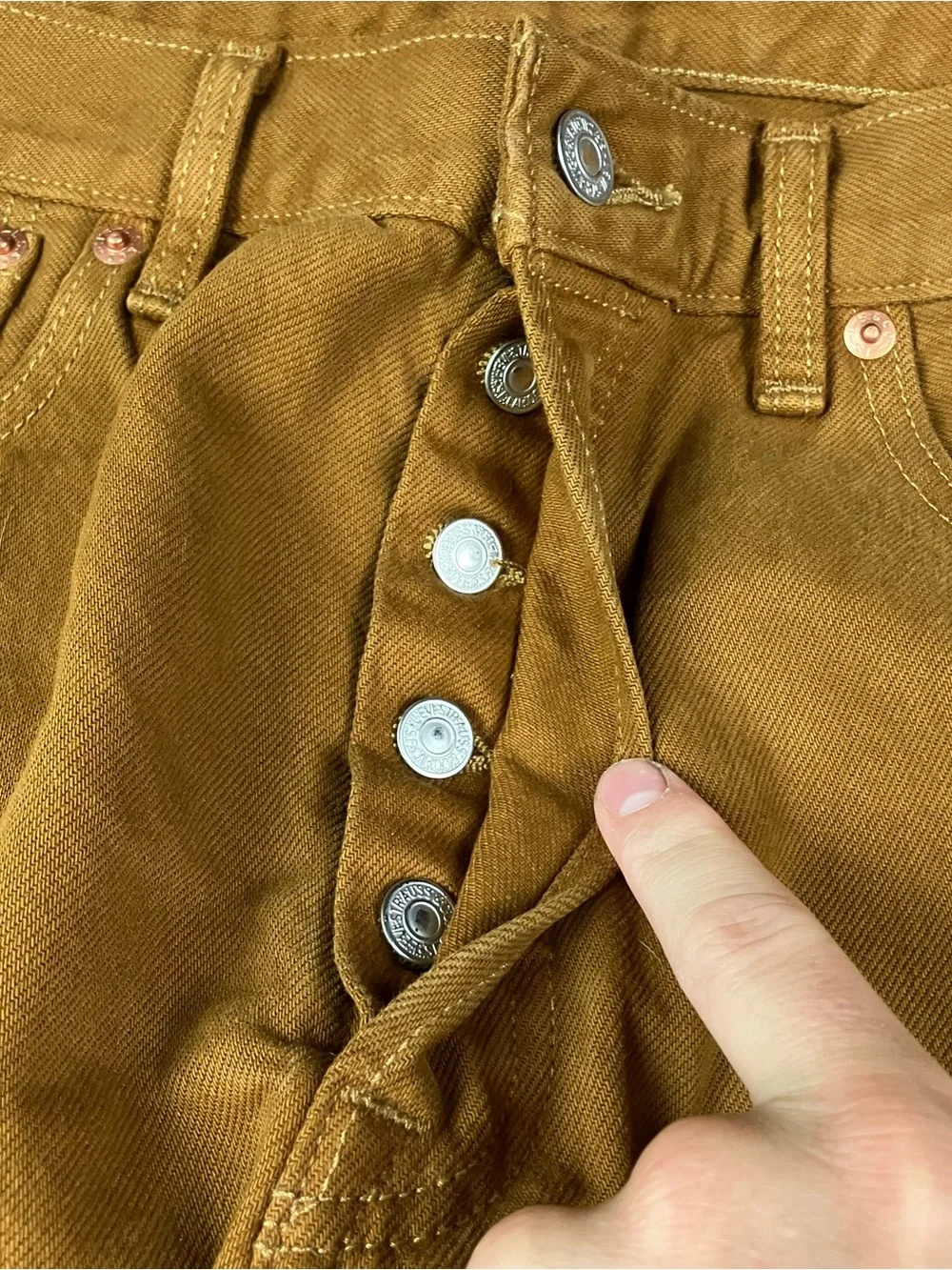 Levis 501 Original Jeans Men’s Size 32x34 Mustard Brown Button Fly NWT!